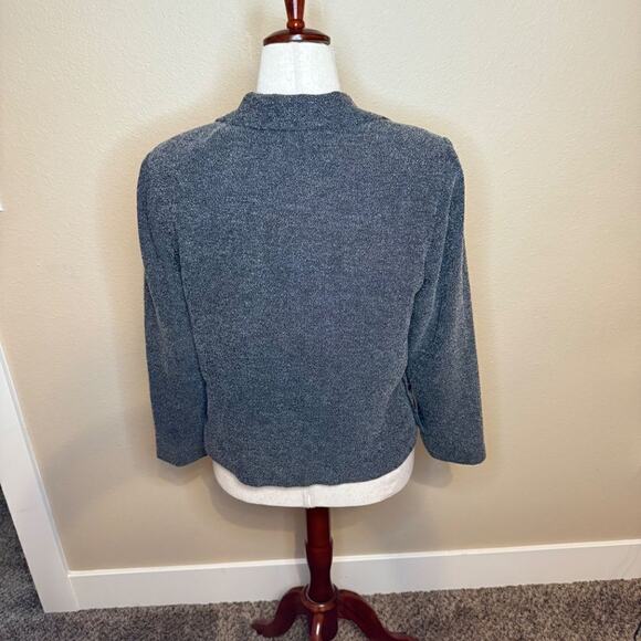 Talbots blazer jacket gray lined open neck collar side buttons at hip Sz 12P - Picture 2 of 7
